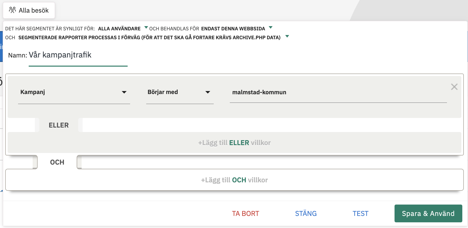 Skärmdump från Matomos segmentskapare
